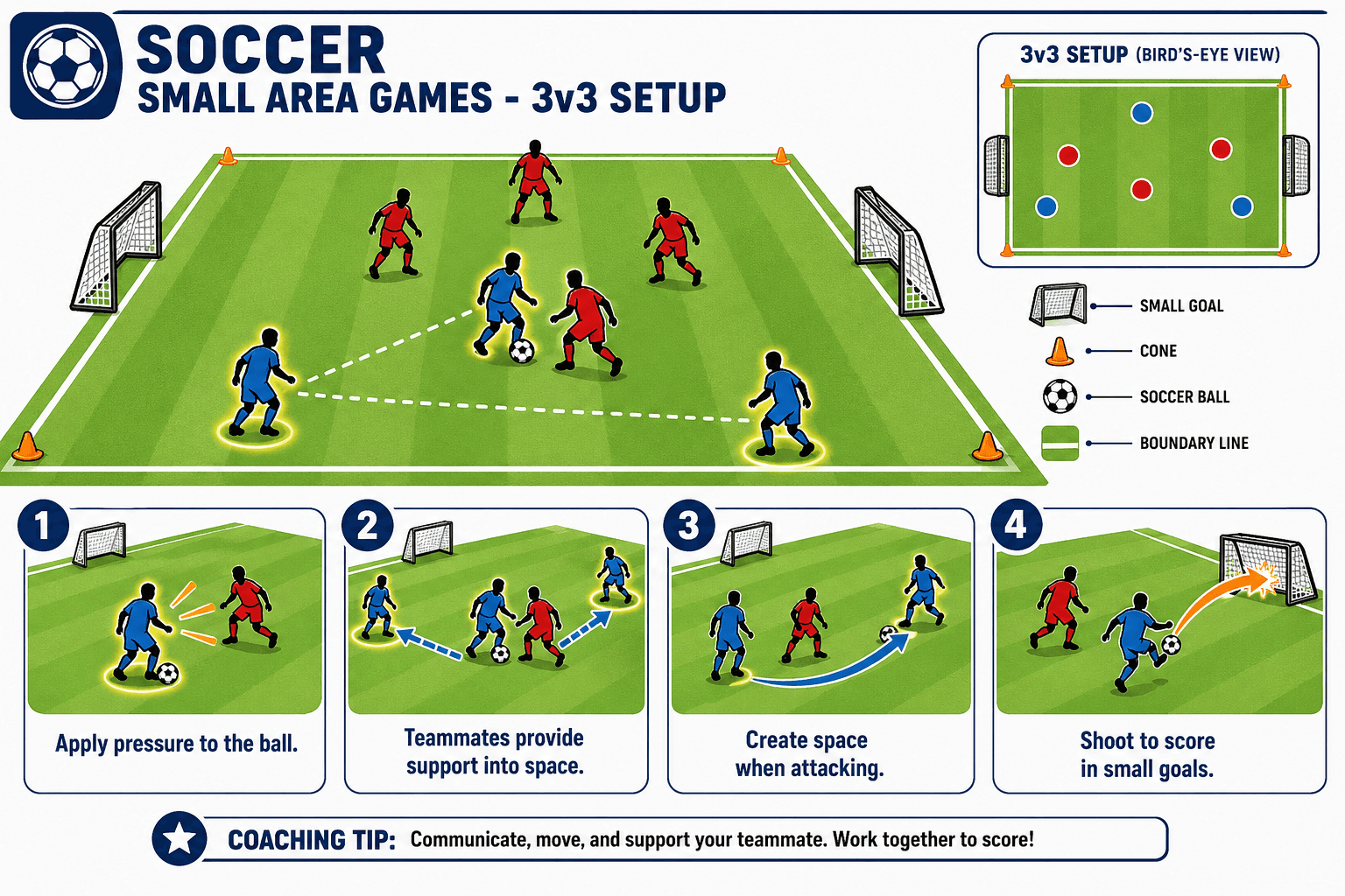 Soccer small area games 3v3 setup diagram
