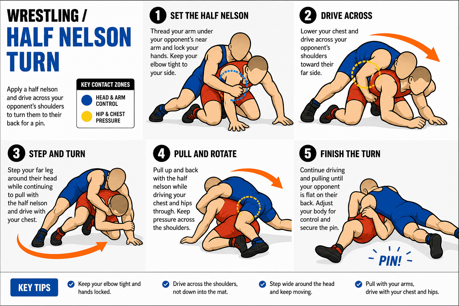 PINNING HALF NELSON TURN diagram